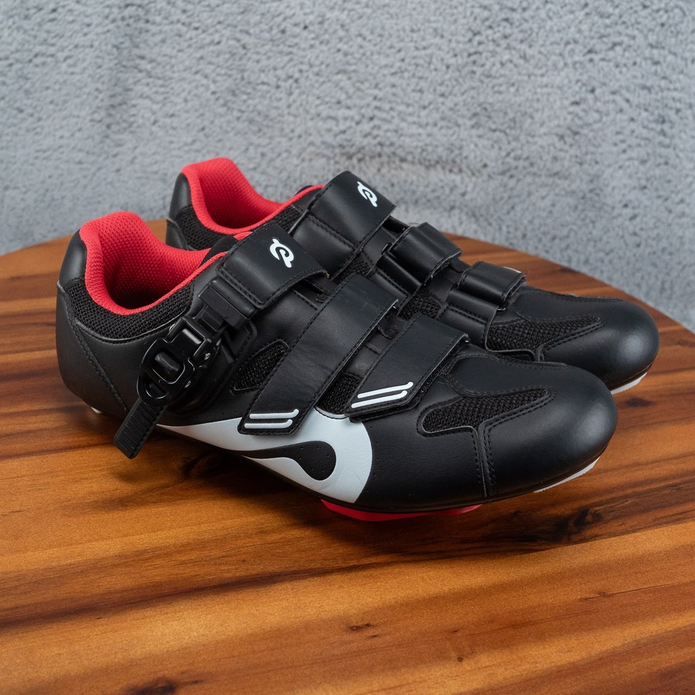 Peloton Men's Cycling Black Red Adjustable 3 Bolt Size 44 EU 10.5 US Bike Shoes